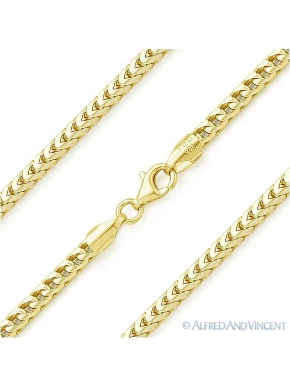 2.4mm Franco Arrow-Link Chain Necklace in .925 Sterling Silver w/ 14k YGold 24"